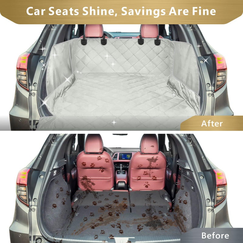 F-color SUV Cargo Liner for Dogs - Waterproof Pet Cargo Liner with Side Flaps, Comfort Dog Cargo Cover with Bumper Flap, Scrachproof Non-Slip Large Size for SUVs Sedans Trunks Vans, Grey - Image 3